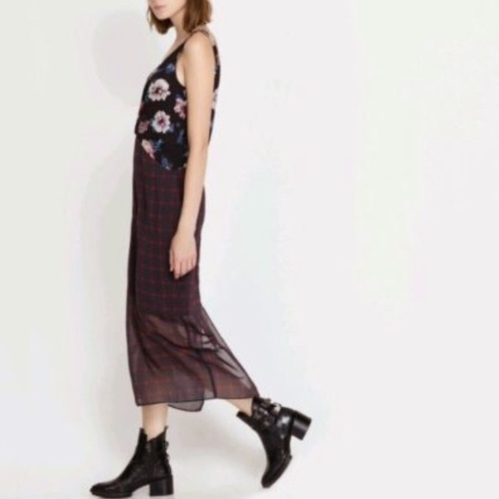 Zara Plaid + Floral MIDI Dress